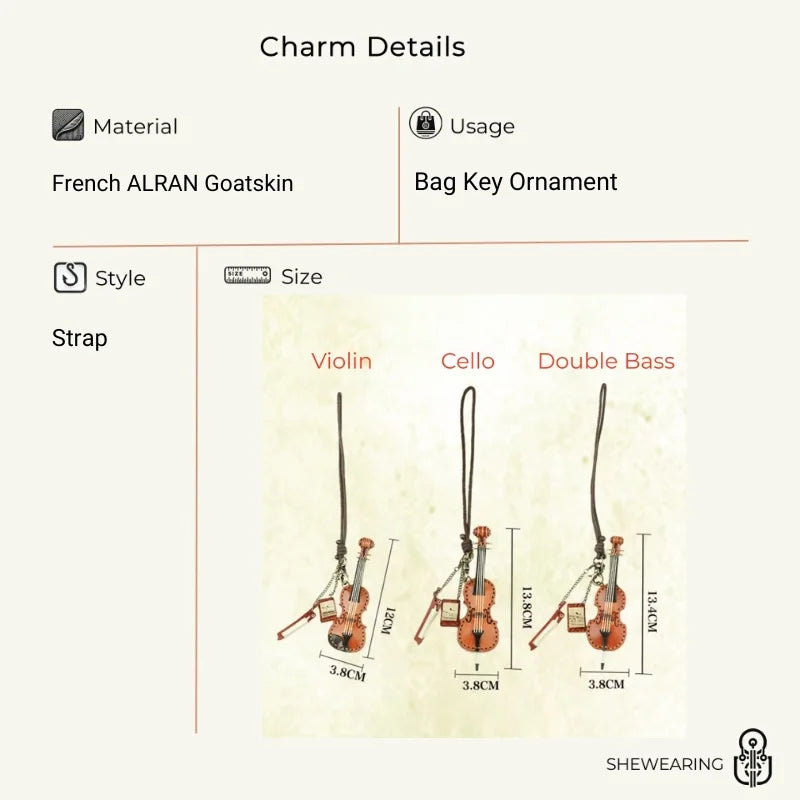 Artisan Leather Mini String Instrument Bag Charm – Handmade Full-Grain Violin, Cello & Double Bass Pendant | Vintage Musical Keychain | Artistic Gift for Women & Music Lovers