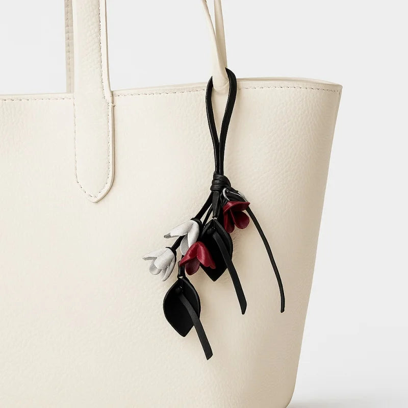 Blooming Grace Leather Bag Charm – Handmade Full-Grain Leather Floral Pendant | Quiet-Luxury Accessory for Totes & Handbags | Elegant Artistic Gift for Women