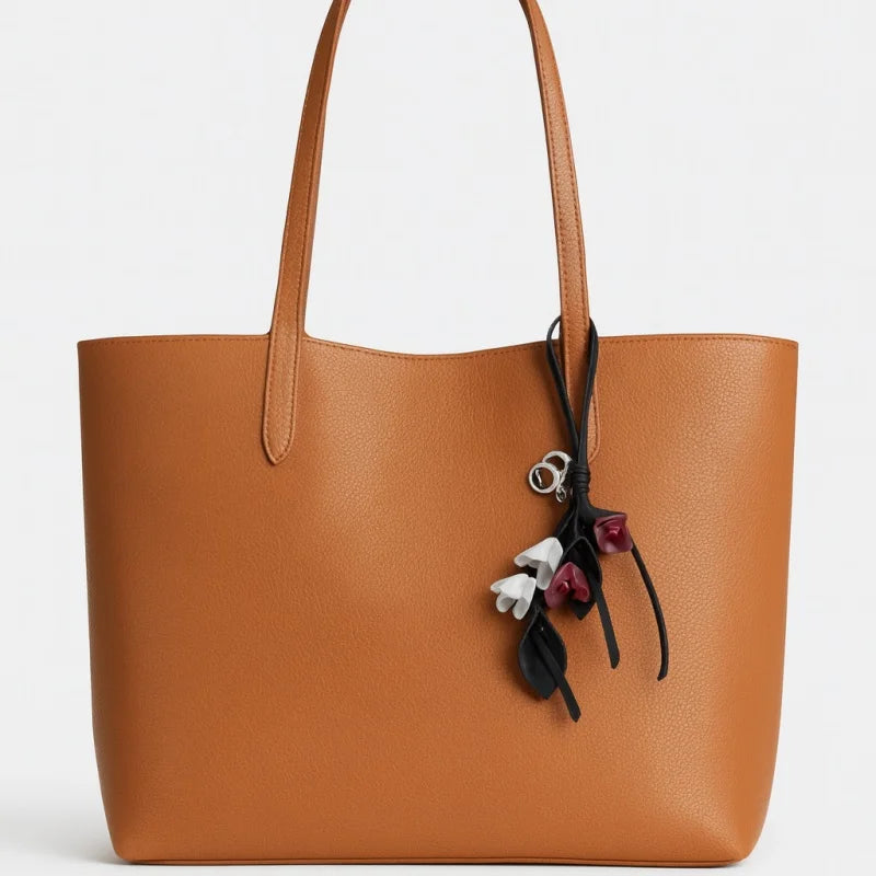 Blooming Grace Leather Bag Charm – Handmade Full-Grain Leather Floral Pendant | Quiet-Luxury Accessory for Totes & Handbags | Elegant Artistic Gift for Women