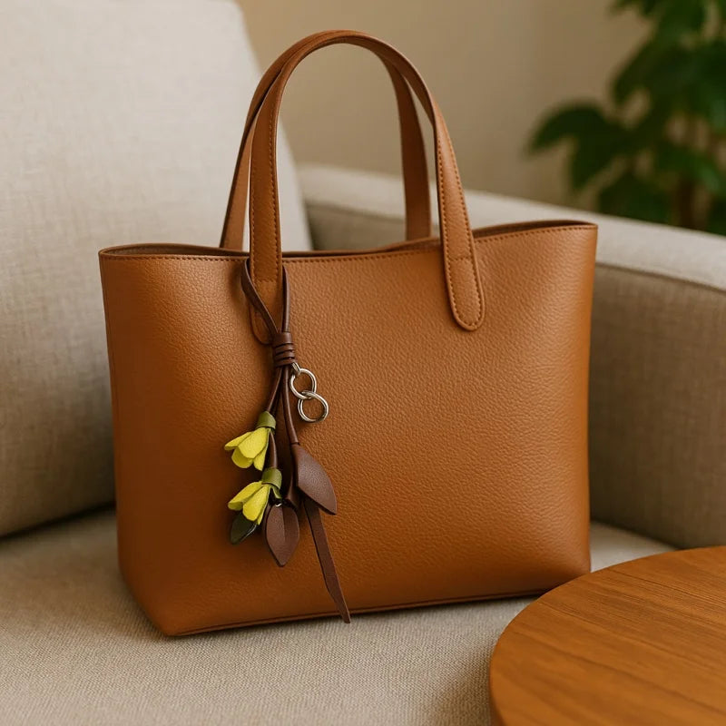 Blooming Grace Leather Bag Charm – Handmade Full-Grain Leather Floral Pendant | Quiet-Luxury Accessory for Totes & Handbags | Elegant Artistic Gift for Women