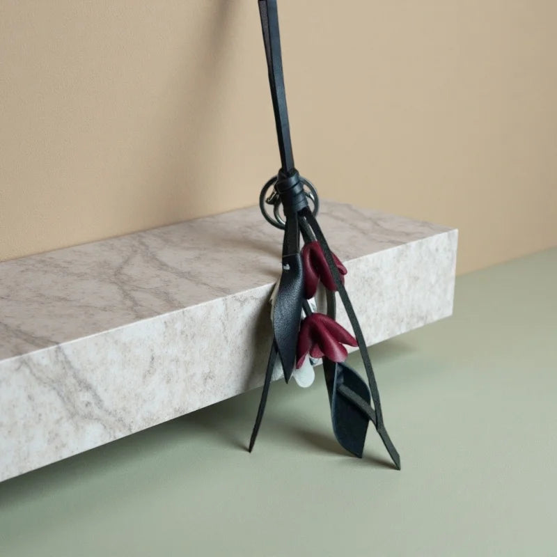 Blooming Grace Leather Bag Charm – Handmade Full-Grain Leather Floral Pendant | Quiet-Luxury Accessory for Totes & Handbags | Elegant Artistic Gift for Women