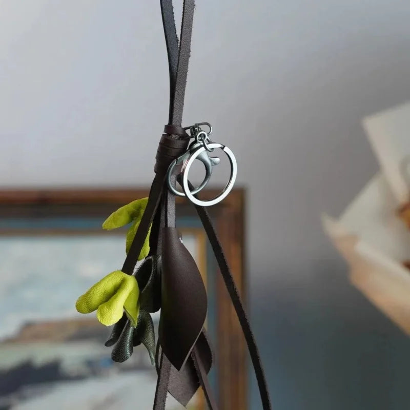 Blooming Grace Leather Bag Charm – Handmade Full-Grain Leather Floral Pendant | Quiet-Luxury Accessory for Totes & Handbags | Elegant Artistic Gift for Women