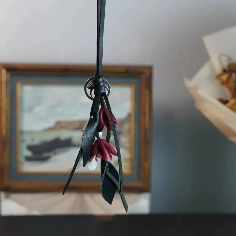 Blooming Grace Leather Bag Charm – Handmade Full-Grain Leather Floral Pendant | Quiet-Luxury Accessory for Totes & Handbags | Elegant Artistic Gift for Women