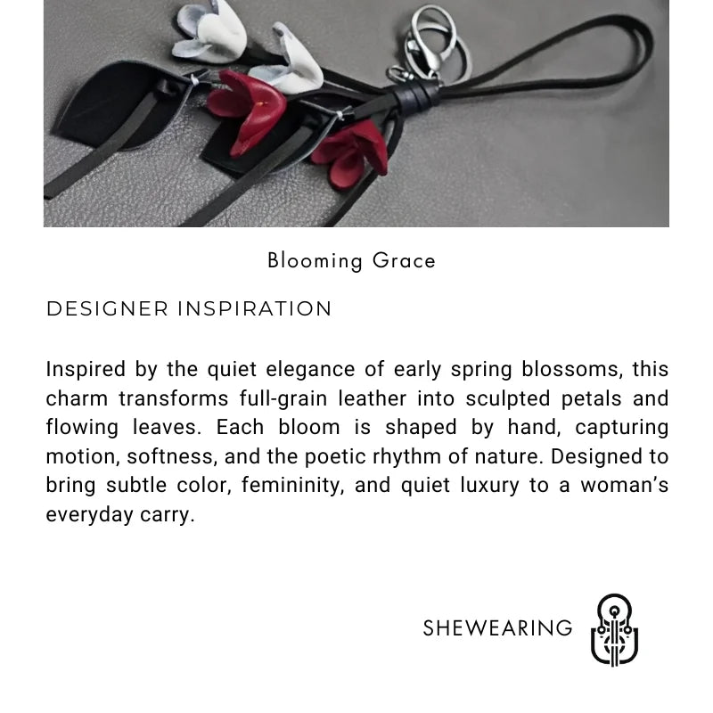 Blooming Grace Leather Bag Charm – Handmade Full-Grain Leather Floral Pendant | Quiet-Luxury Accessory for Totes & Handbags | Elegant Artistic Gift for Women