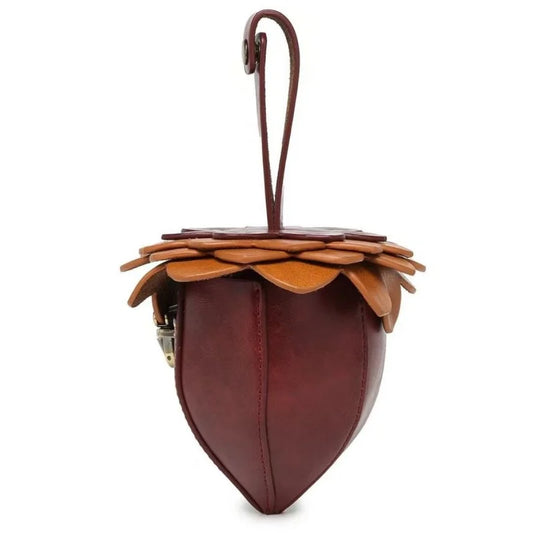 Vintage Leather Acorn Charm – Handmade Creative Mini Bag | Unique Organizer for Lipstick, Coins & Accessories | Retro Crossbody & Handbag Pendant