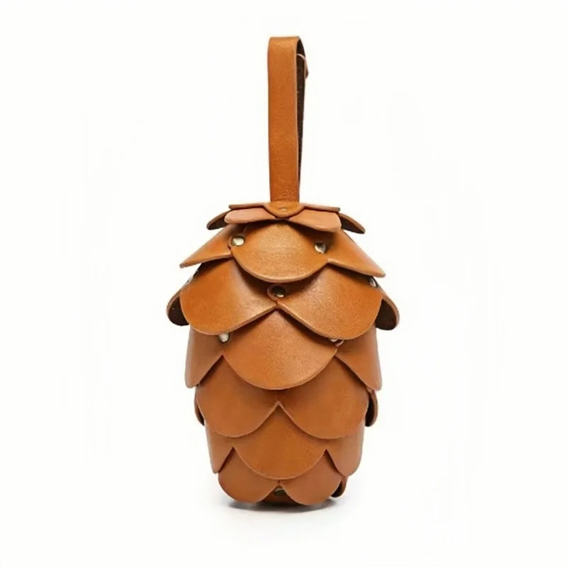 Pinecone Leather Lipstick Bag Charm – Handmade Acorn-Inspired Pendant | Creative Organizer for Lipstick, Coins & Accessories | Unique Forest-Inspired Gift