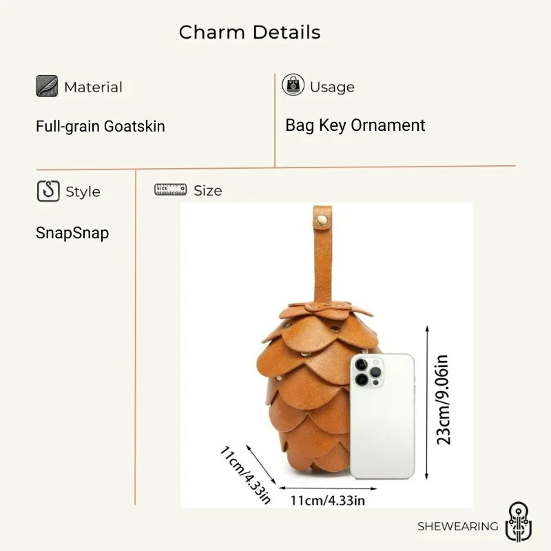 Pinecone Leather Lipstick Bag Charm – Handmade Acorn-Inspired Pendant | Creative Organizer for Lipstick, Coins & Accessories | Unique Forest-Inspired Gift