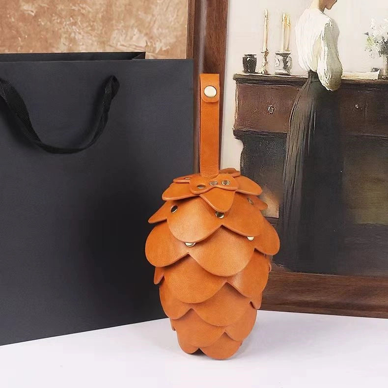 Pinecone Leather Lipstick Bag Charm – Handmade Acorn-Inspired Pendant | Creative Organizer for Lipstick, Coins & Accessories | Unique Forest-Inspired Gift