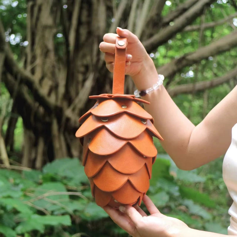 Pinecone Leather Lipstick Bag Charm – Handmade Acorn-Inspired Pendant | Creative Organizer for Lipstick, Coins & Accessories | Unique Forest-Inspired Gift