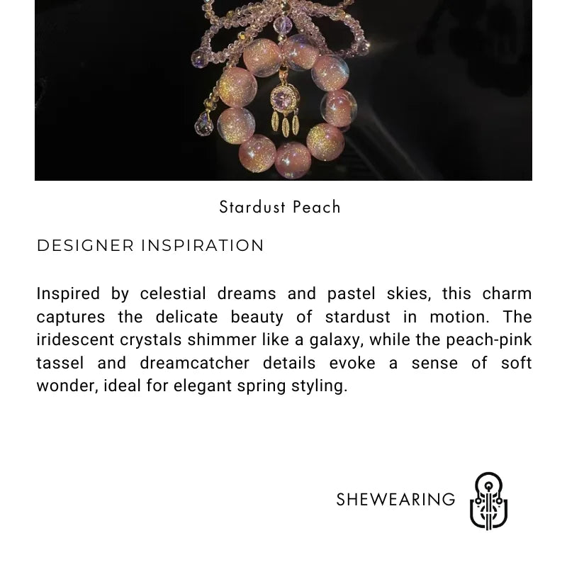 Stardust Peach Crystal Phone Charm – Iridescent Galaxy Dreamcatcher Pendant | Aurora-Inspired Bag Accessory | Elegant Pastel Charm for Women