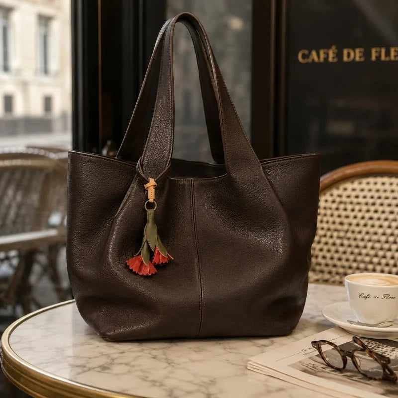 Vintage Leather Carnation Bag Charm – Handmade Full-Grain Cowhide Flower Keychain | Elegant 3D Floral Pendant | Unique Gift for Women