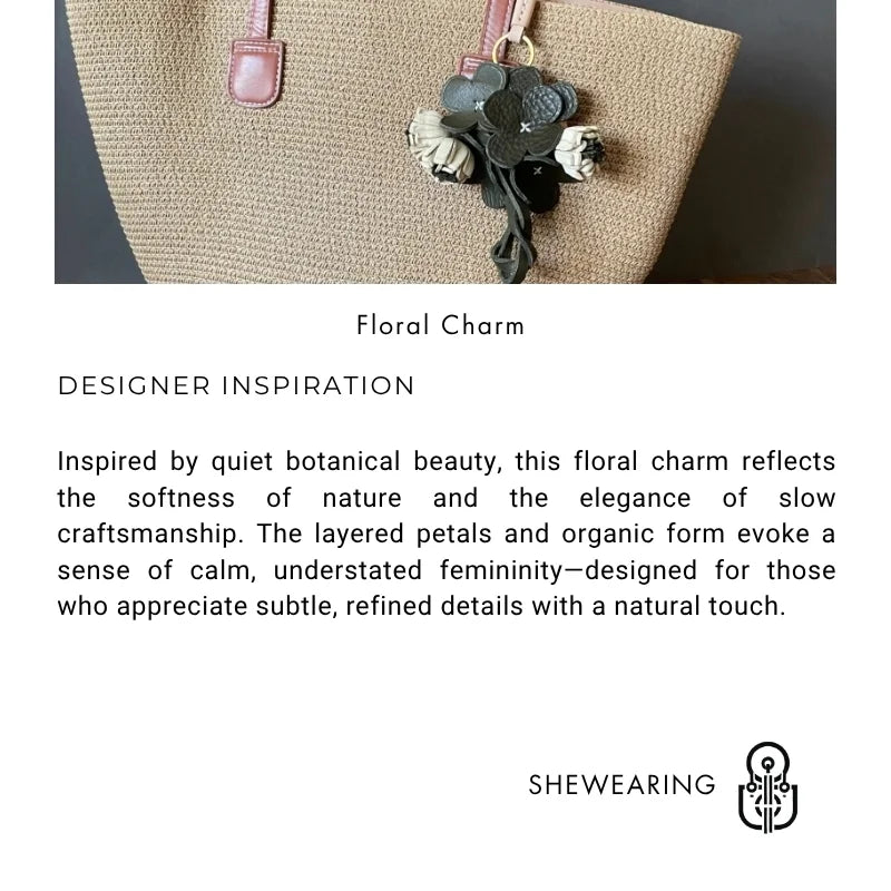 Colgante botánico de cuero en forma de flor para bolso – Colgante floral de cuero de plena flor hecho a mano | Accesorio para bolso en 3D con capas | Regalo elegante para ella
