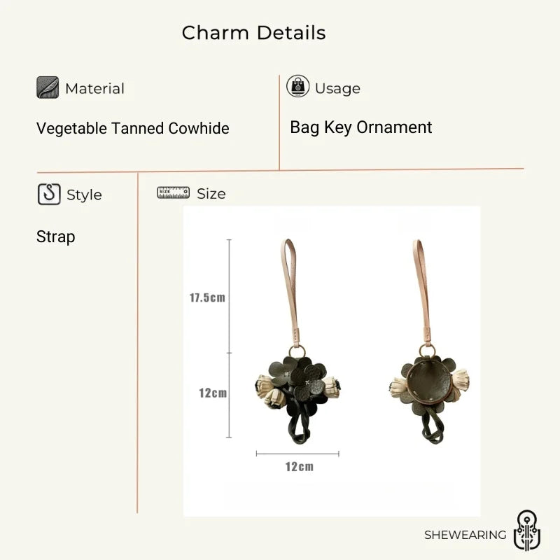 Colgante botánico de cuero en forma de flor para bolso – Colgante floral de cuero de plena flor hecho a mano | Accesorio para bolso en 3D con capas | Regalo elegante para ella