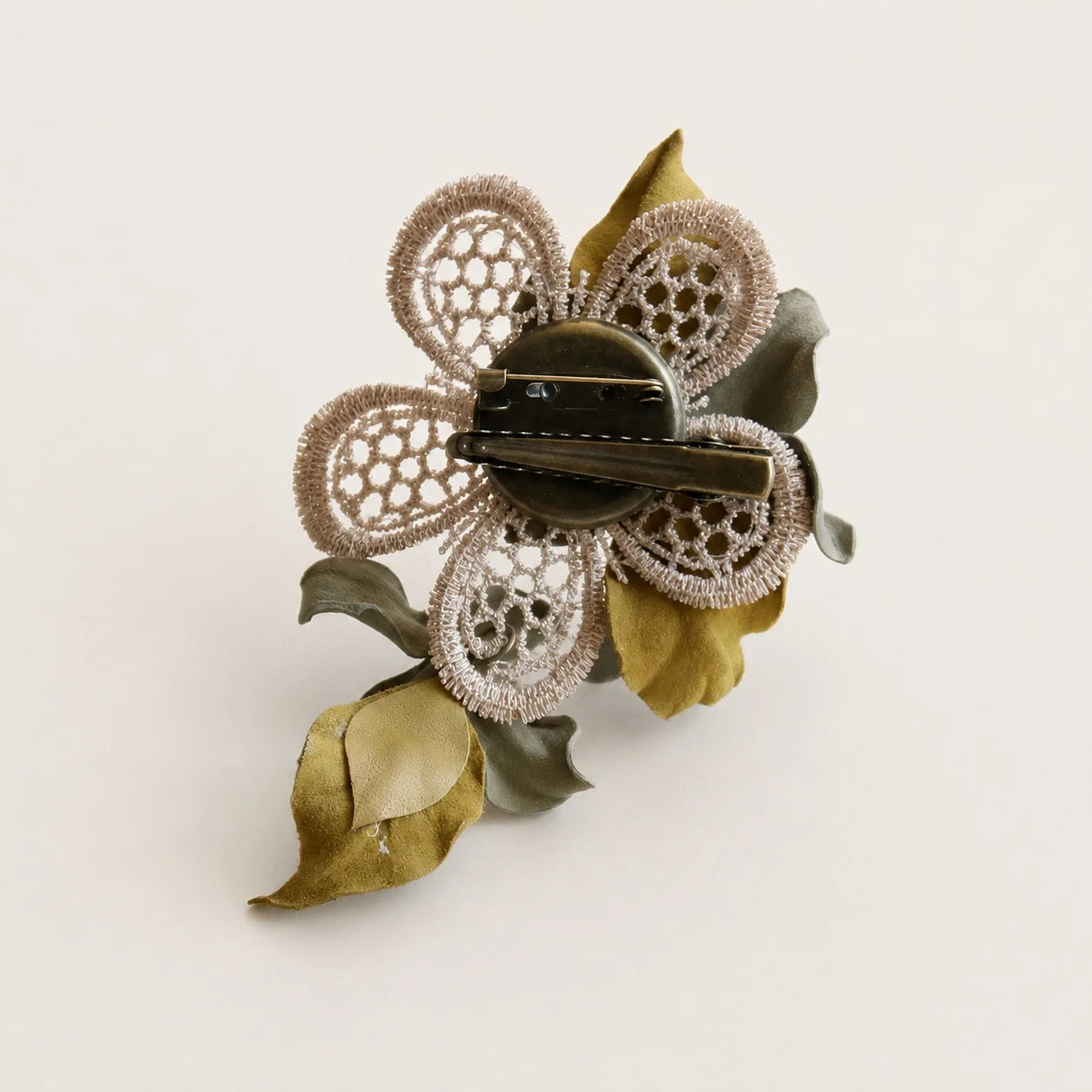 Sculptural Sage Botanical Sheepskin Leather Brooch, Vintage-Inspired Floral Statement Accessory
