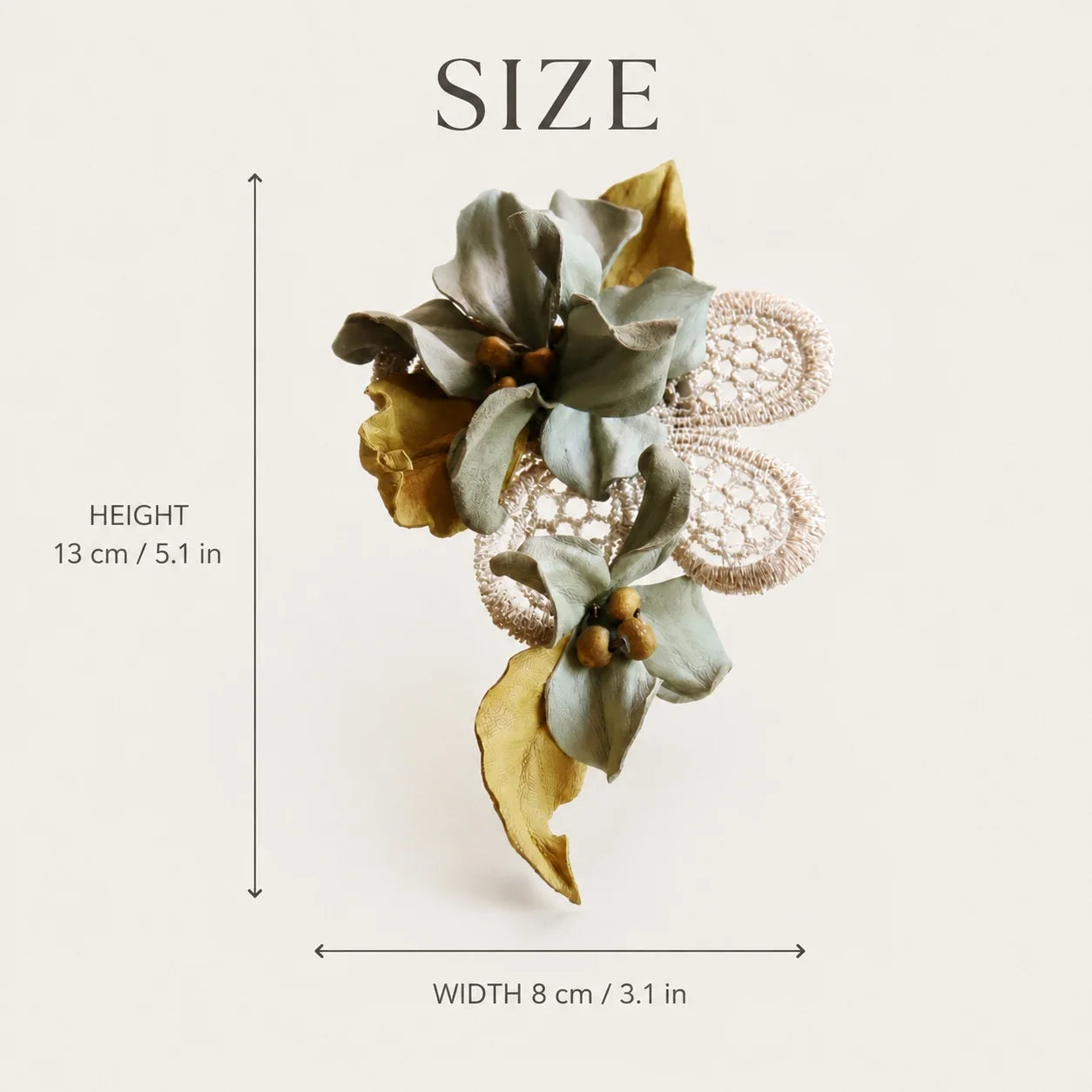 Sculptural Sage Botanical Sheepskin Leather Brooch, Vintage-Inspired Floral Statement Accessory