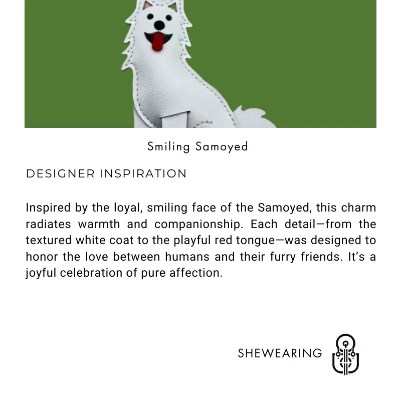 Original Samoyed Dog Leather Bag Charm – Handmade Full-Grain Leather Keychain | Cute White Puppy Pendant for Pet Lovers | Zodiac Gift & Couple Accessory