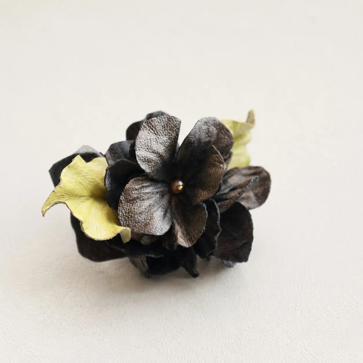 Vintage-Inspired Espresso Black Handcrafted Lambskin Leather Floral Cluster Stick Pin Brooch for Scarves, Knits & Jackets