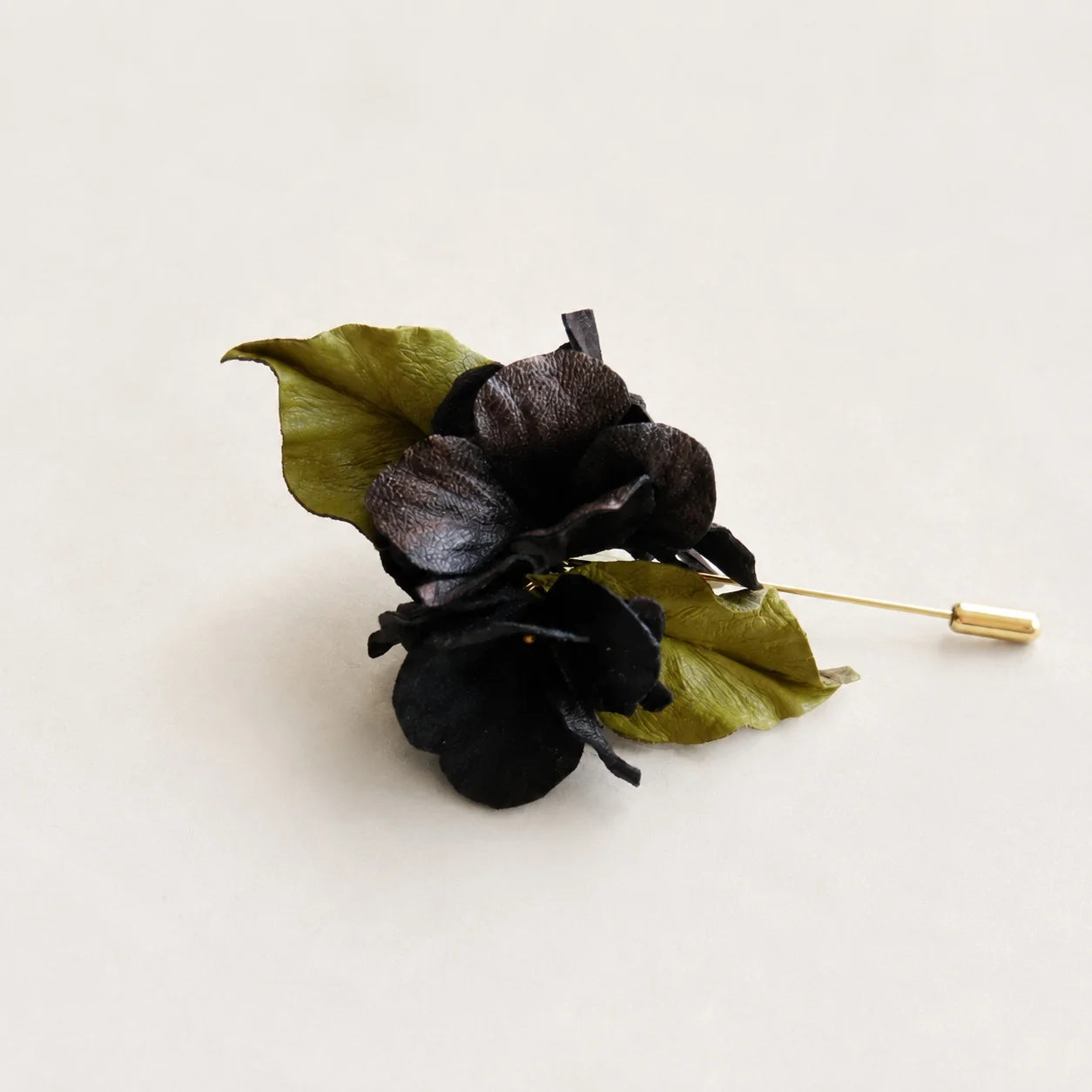 Vintage-Inspired Espresso Black Handcrafted Lambskin Leather Floral Cluster Stick Pin Brooch for Scarves, Knits & Jackets