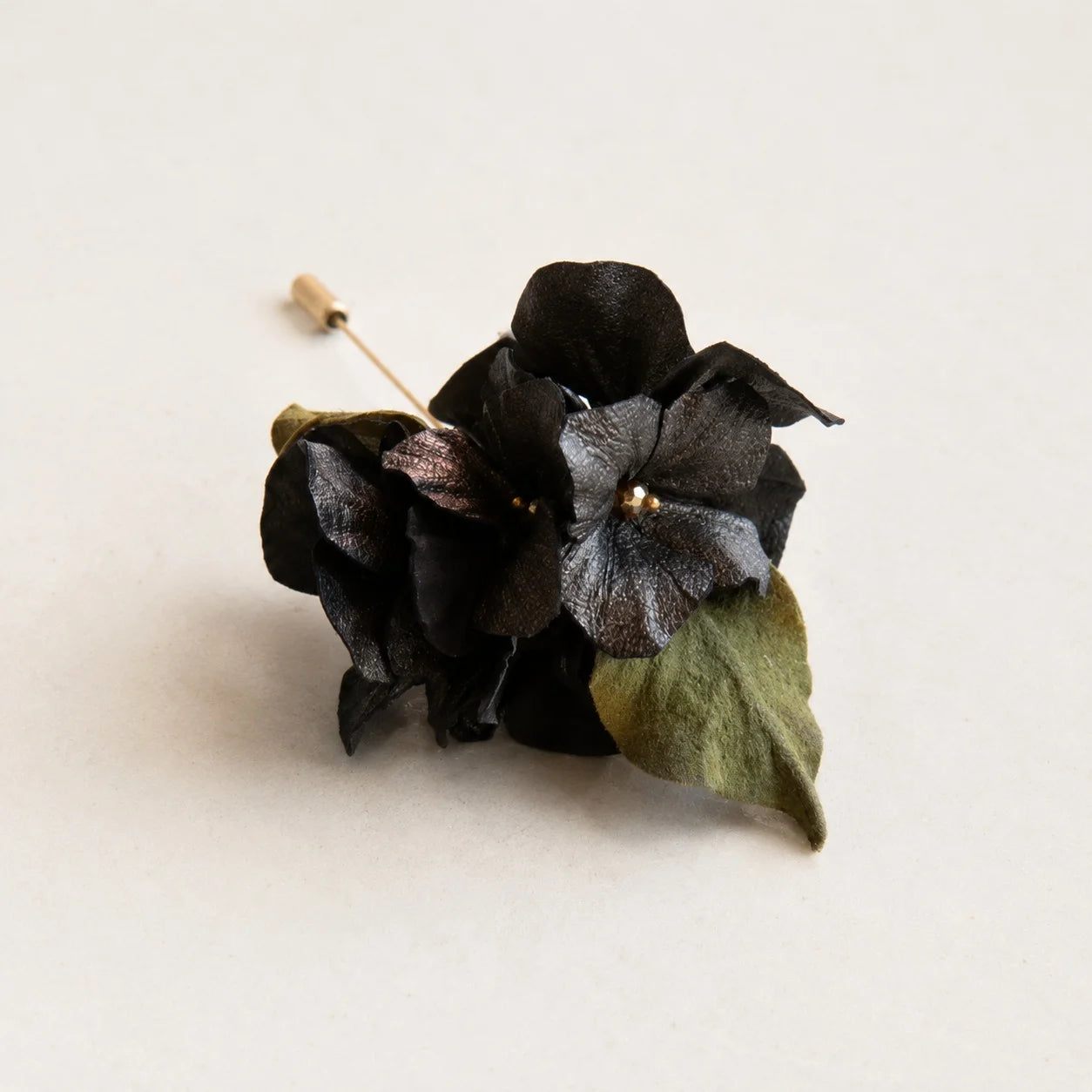 Vintage-Inspired Espresso Black Handcrafted Lambskin Leather Floral Cluster Stick Pin Brooch for Scarves, Knits & Jackets