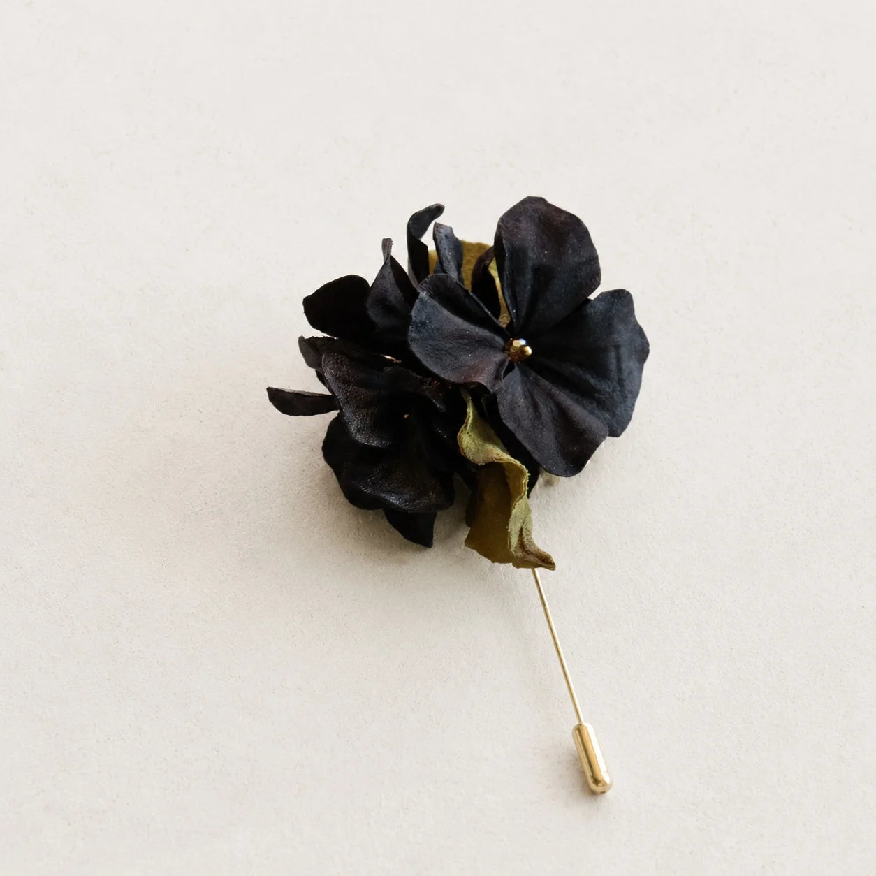 Vintage-Inspired Espresso Black Handcrafted Lambskin Leather Floral Cluster Stick Pin Brooch for Scarves, Knits & Jackets