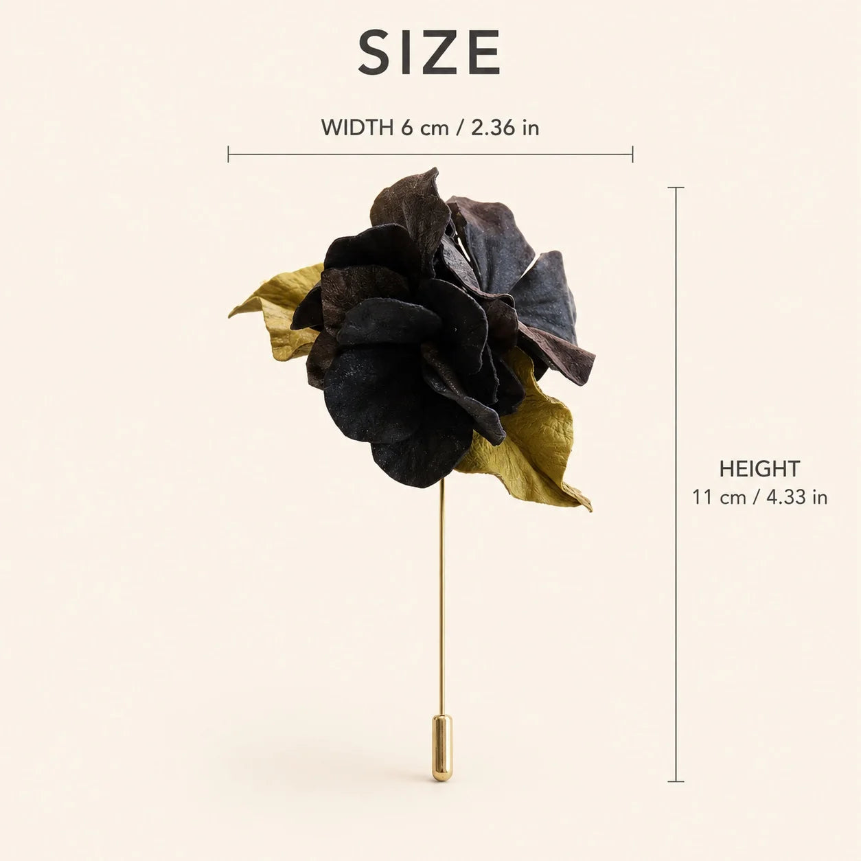 Vintage-Inspired Espresso Black Handcrafted Lambskin Leather Floral Cluster Stick Pin Brooch for Scarves, Knits & Jackets