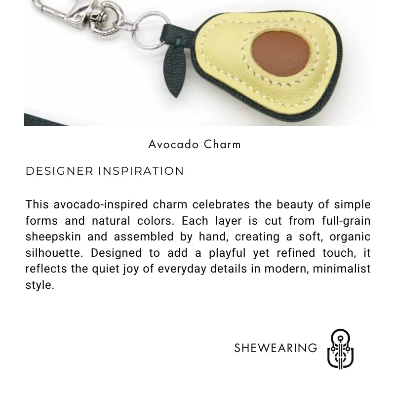 Dije artesanal de piel de aguacate para bolso – Diseño original en piel de oveja plena flor | Precioso colgante minimalista para bolsos y llaveros | Regalo artesanal para mujer