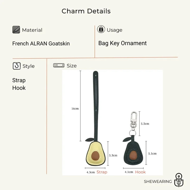 Dije artesanal de piel de aguacate para bolso – Diseño original en piel de oveja plena flor | Precioso colgante minimalista para bolsos y llaveros | Regalo artesanal para mujer