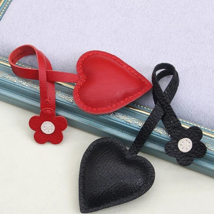 Handcrafted Leather Heart Bag Charm – Handmade Goatskin Heart Pendant with Floral Accent | Minimalist Romantic Bag Accessory | Timeless Gift for Her