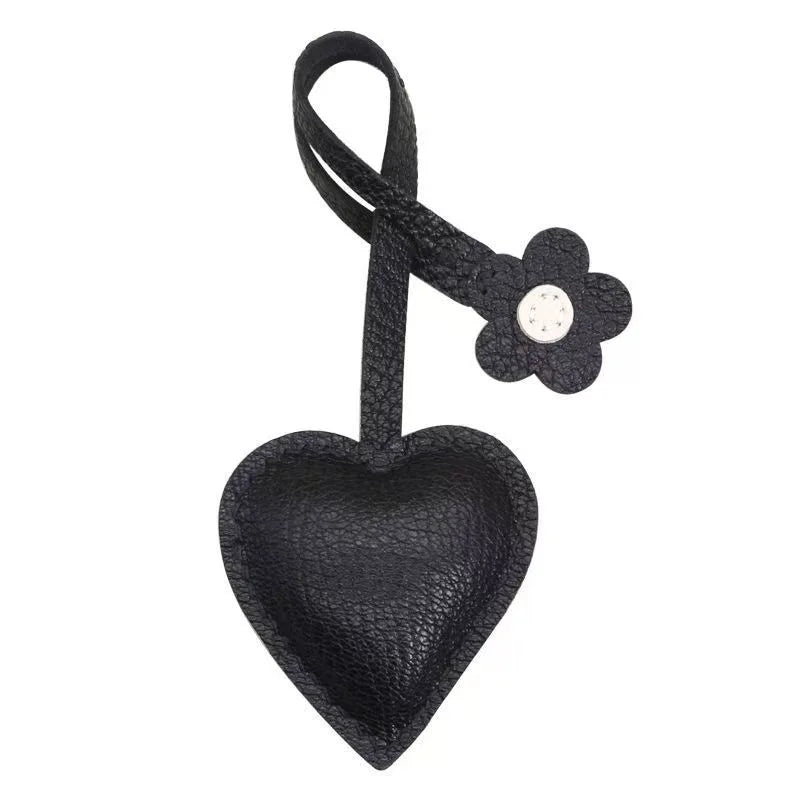 Handcrafted Leather Heart Bag Charm – Handmade Goatskin Heart Pendant with Floral Accent | Minimalist Romantic Bag Accessory | Timeless Gift for Her