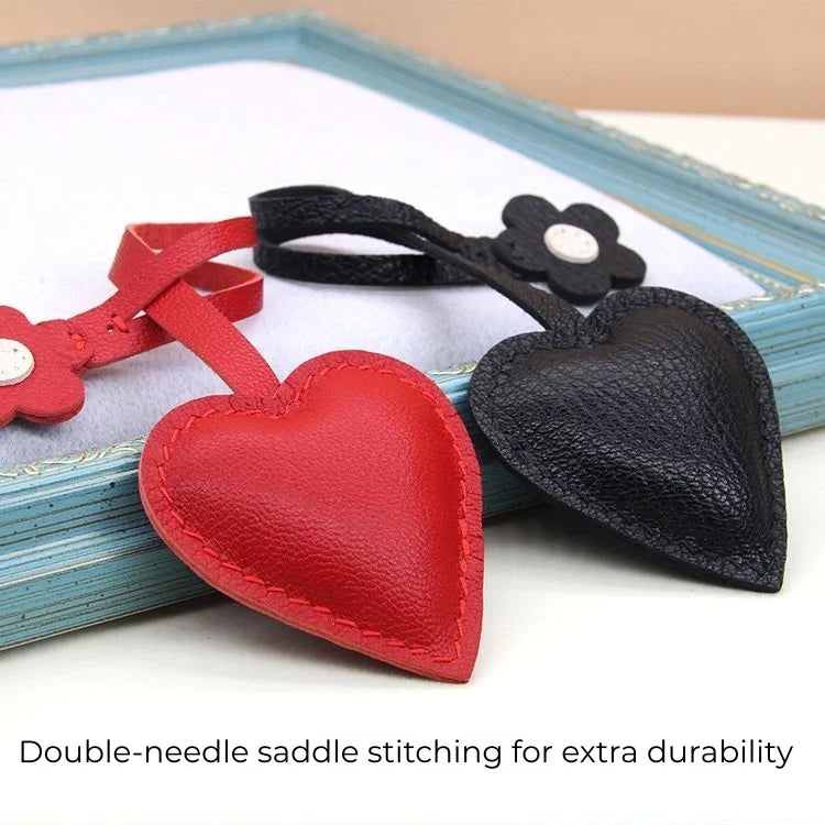 Handcrafted Leather Heart Bag Charm – Handmade Goatskin Heart Pendant with Floral Accent | Minimalist Romantic Bag Accessory | Timeless Gift for Her