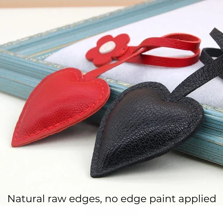 Handcrafted Leather Heart Bag Charm – Handmade Goatskin Heart Pendant with Floral Accent | Minimalist Romantic Bag Accessory | Timeless Gift for Her