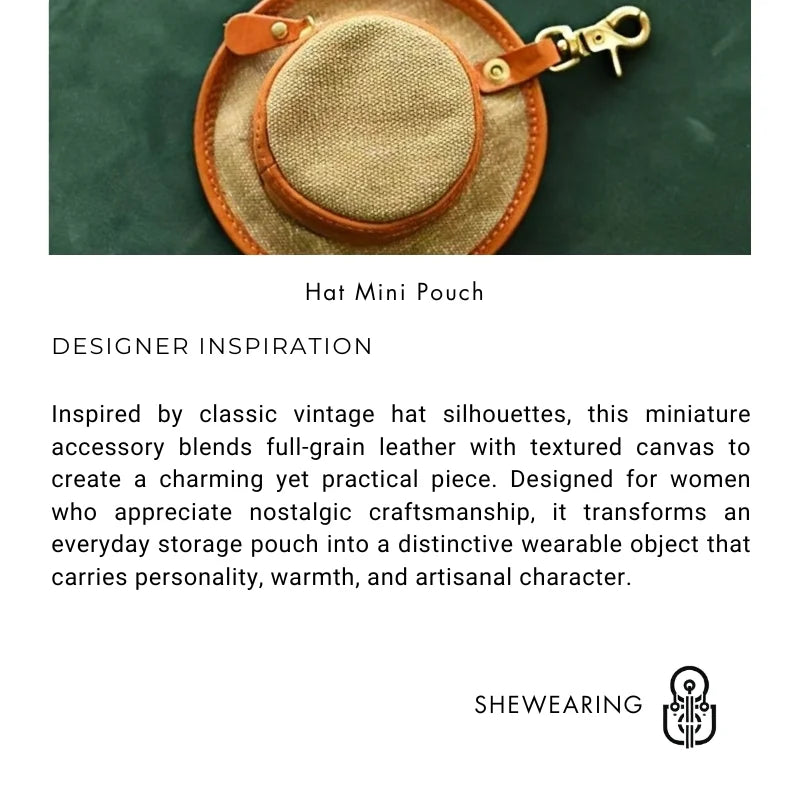Vintage Hat-Inspired Mini Leather & Canvas Bag Charm – Handmade Earbud Case & Coin Purse | Unique Accessory for Handbags, Backpacks & Keychains
