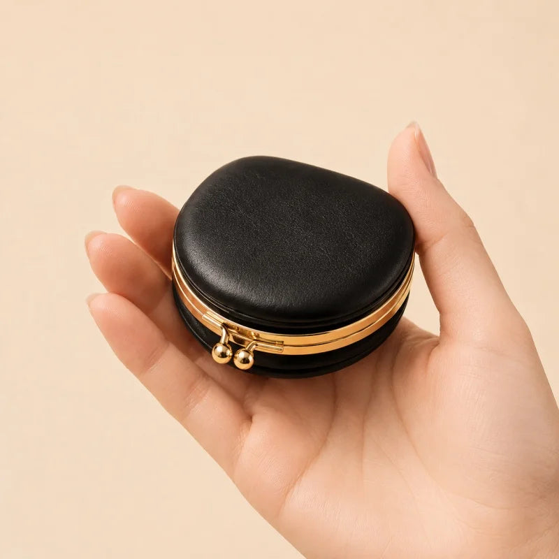 Foldable Leather Lipstick Pouch with Mirror – Compact Barrel Makeup Case | Mini Coin Purse for Daily Essentials | Gift for Her