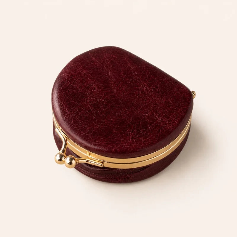 Foldable Leather Lipstick Pouch with Mirror – Compact Barrel Makeup Case | Mini Coin Purse for Daily Essentials | Gift for Her
