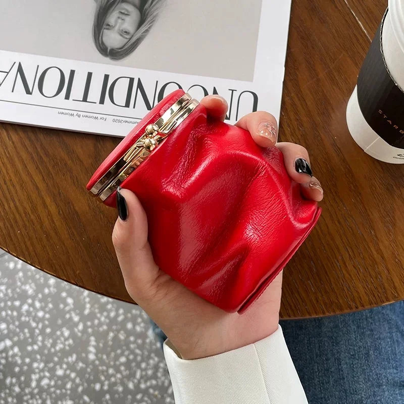 Foldable Leather Lipstick Pouch with Mirror – Compact Barrel Makeup Case | Mini Coin Purse for Daily Essentials | Gift for Her