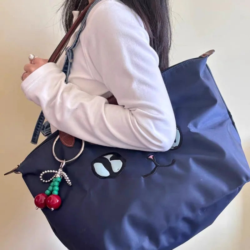 Big Cherry Beaded Bag Charm – Handmade Statement Fruit Keychain with Bowknot Design | Trendy Chunky Pendant for Totes, Backpacks & Gifts