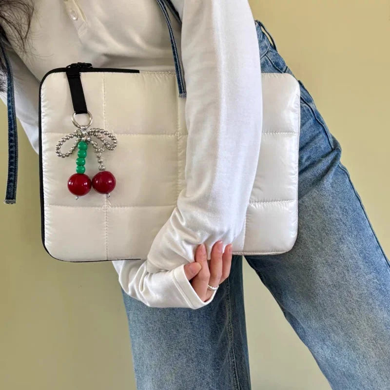 Big Cherry Beaded Bag Charm – Handmade Statement Fruit Keychain with Bowknot Design | Trendy Chunky Pendant for Totes, Backpacks & Gifts