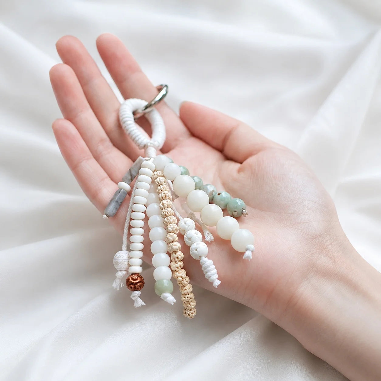 Dije de cristal para bolso con cuentas de los deseos: llavero hecho a mano con piedras preciosas de ojo de tigre, piedra solar y cuarzo | Colgante de la suerte de piedra natural para bolsos o llaves