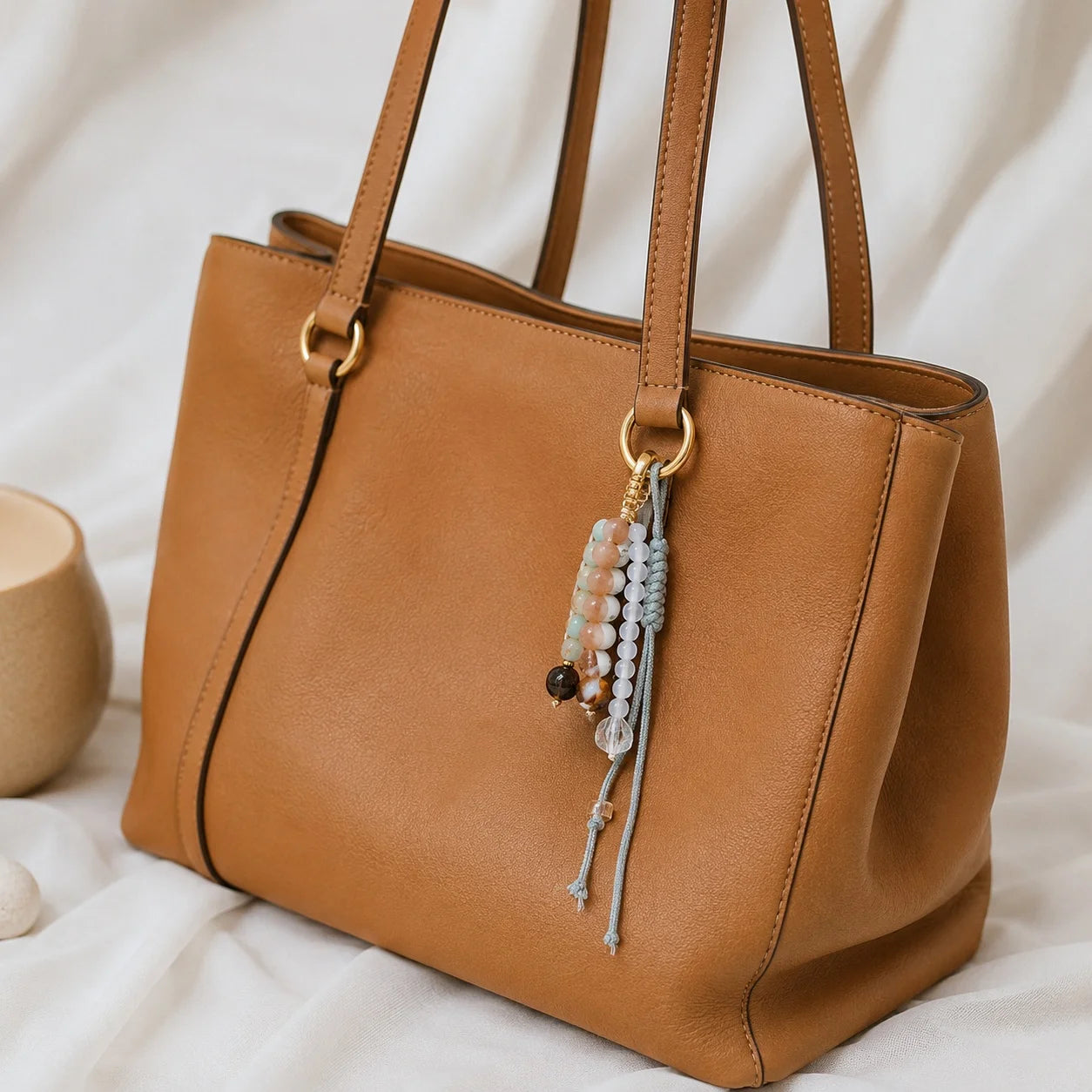 Dije de cristal para bolso con cuentas de los deseos: llavero hecho a mano con piedras preciosas de ojo de tigre, piedra solar y cuarzo | Colgante de la suerte de piedra natural para bolsos o llaves