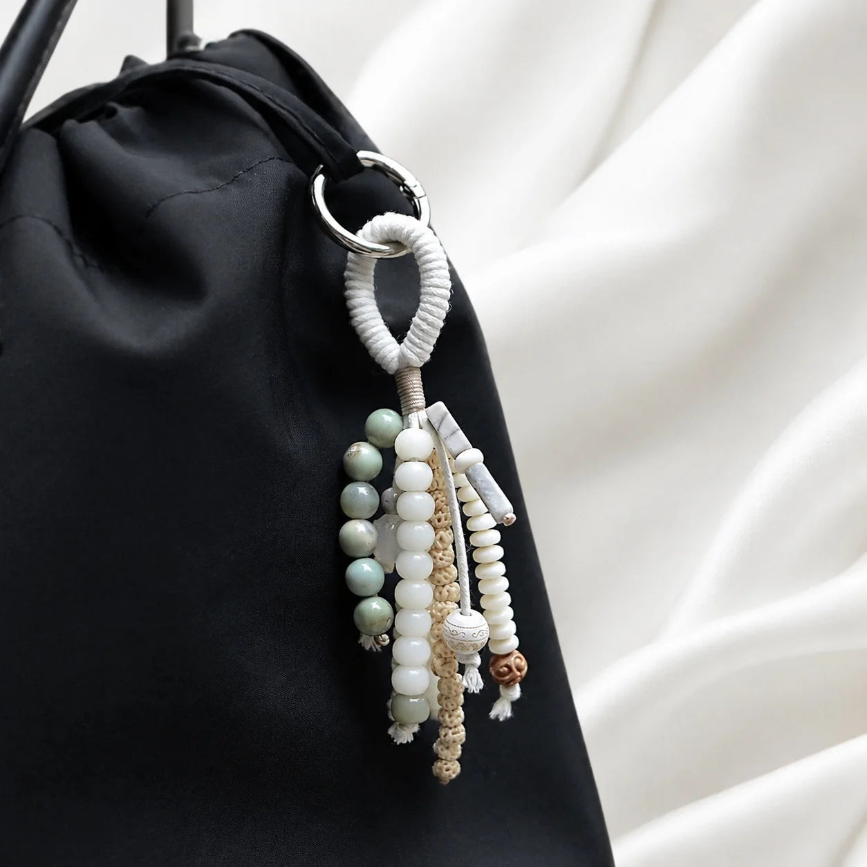 Dije de cristal para bolso con cuentas de los deseos: llavero hecho a mano con piedras preciosas de ojo de tigre, piedra solar y cuarzo | Colgante de la suerte de piedra natural para bolsos o llaves