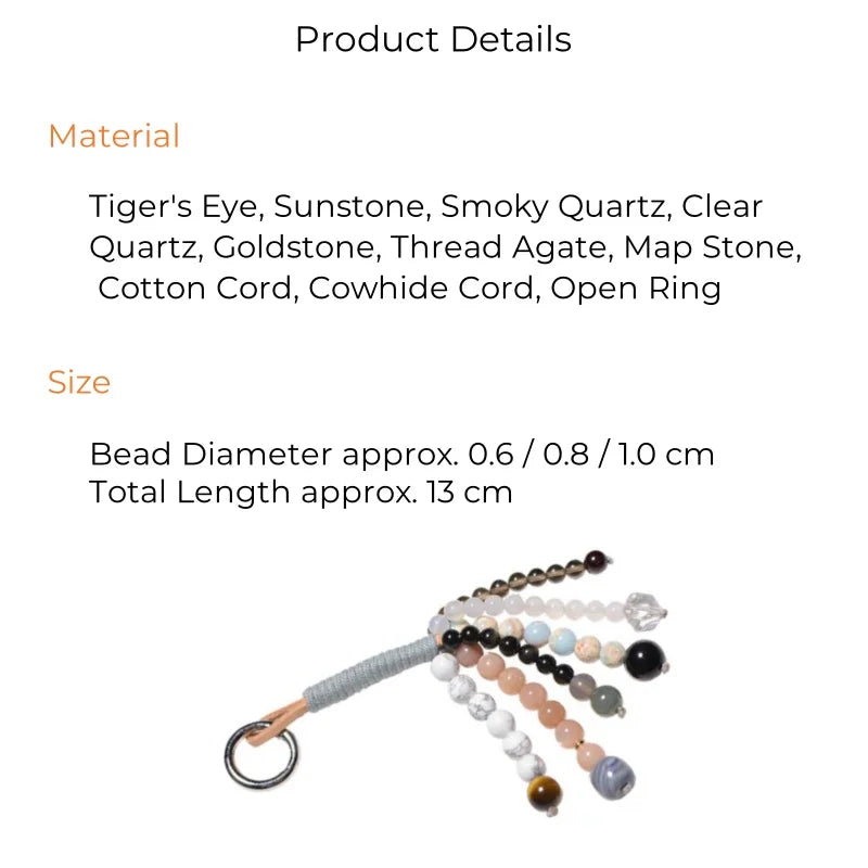 Wishing Crystal Beaded Bag Charm – Handmade Gemstone Keychain with Tiger’s Eye, Sunstone, and Quartz | Natural Stone Lucky Pendant for Bags or Keys