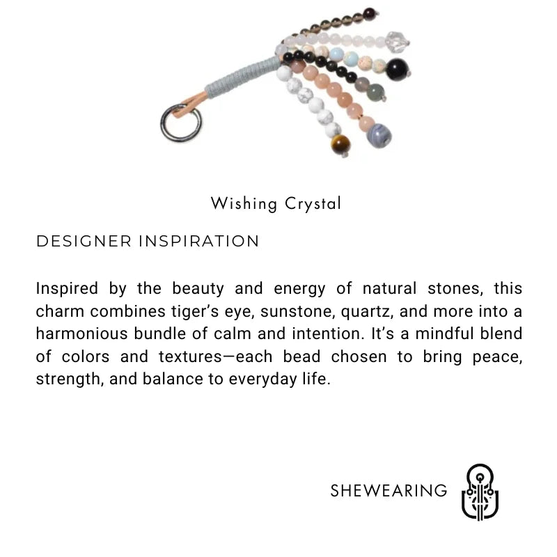 Wishing Crystal Beaded Bag Charm – Handmade Gemstone Keychain with Tiger’s Eye, Sunstone, and Quartz | Natural Stone Lucky Pendant for Bags or Keys