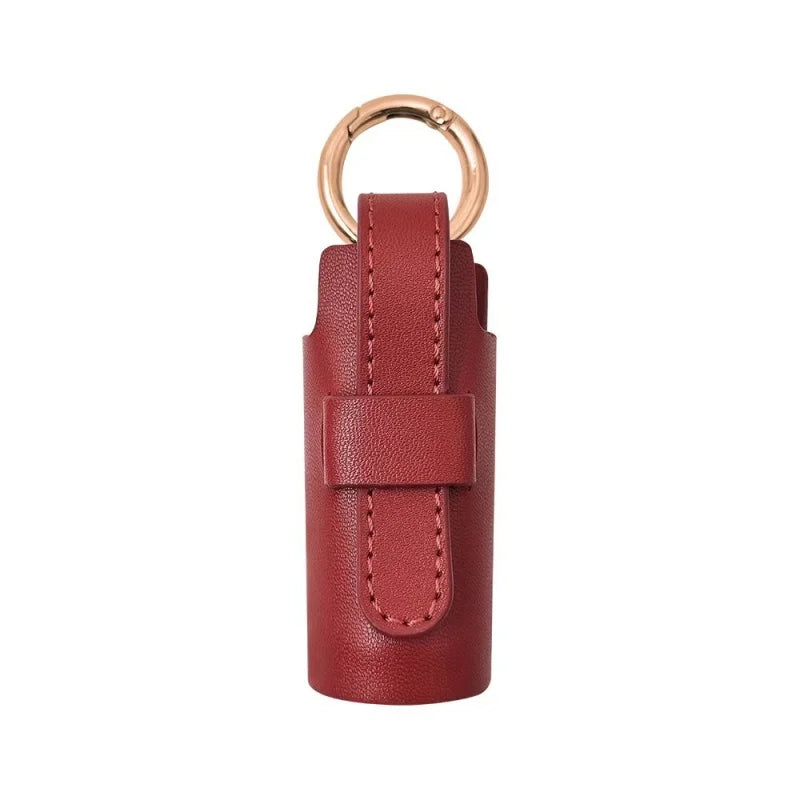 Elegant Leather Lipstick Case Bag Charm – Handmade Cylindrical Lip Balm Holder with Gold Ring | Compact Full-Grain Leather Organizer for Handbags | Stylish Gift for Women