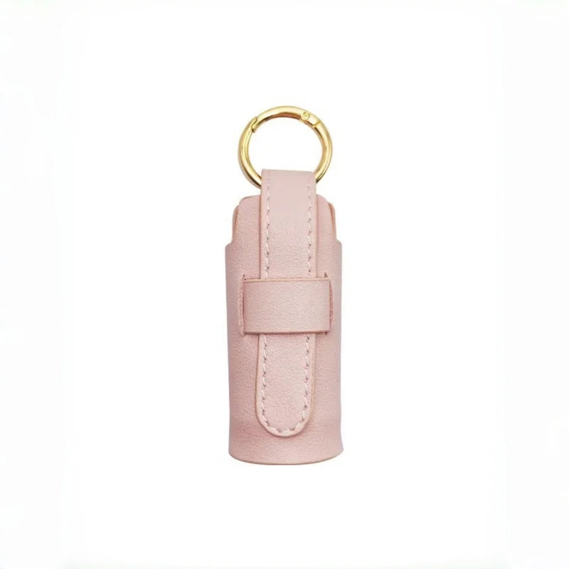 Elegant Leather Lipstick Case Bag Charm – Handmade Cylindrical Lip Balm Holder with Gold Ring | Compact Full-Grain Leather Organizer for Handbags | Stylish Gift for Women