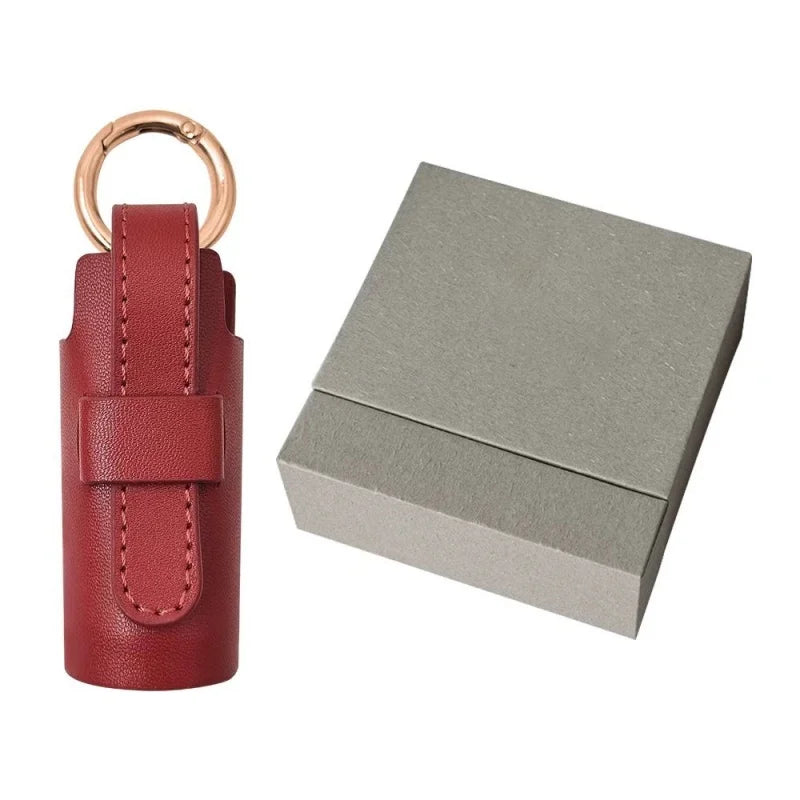 Elegant Leather Lipstick Case Bag Charm – Handmade Cylindrical Lip Balm Holder with Gold Ring | Compact Full-Grain Leather Organizer for Handbags | Stylish Gift for Women