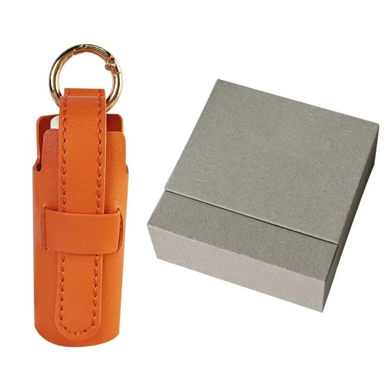 Elegant Leather Lipstick Case Bag Charm – Handmade Cylindrical Lip Balm Holder with Gold Ring | Compact Full-Grain Leather Organizer for Handbags | Stylish Gift for Women