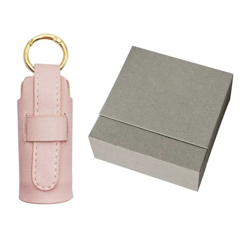 Elegant Leather Lipstick Case Bag Charm – Handmade Cylindrical Lip Balm Holder with Gold Ring | Compact Full-Grain Leather Organizer for Handbags | Stylish Gift for Women