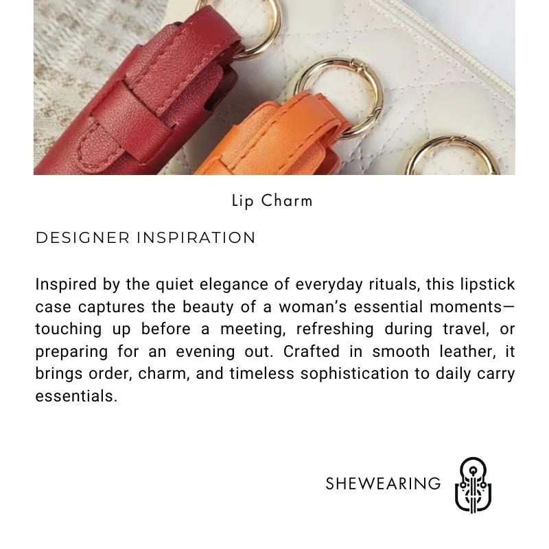 Elegant Leather Lipstick Case Bag Charm – Handmade Cylindrical Lip Balm Holder with Gold Ring | Compact Full-Grain Leather Organizer for Handbags | Stylish Gift for Women