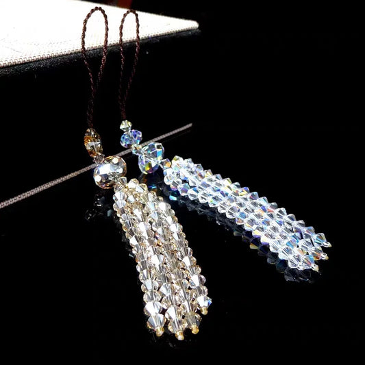 Austrian Crystal Phone Charm with Tassel Pendant – Elegant Handmade Beaded Strap | Shiny Bag Charm & Keychain Decoration for Women