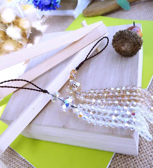 Austrian Crystal Phone Charm with Tassel Pendant – Elegant Handmade Beaded Strap | Shiny Bag Charm & Keychain Decoration for Women